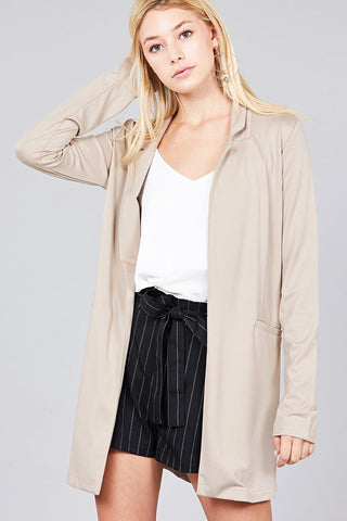 Long Sleeve Notched Collar W/pocket Tunic Jacket