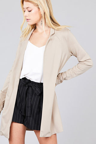 Long Sleeve Notched Collar W/pocket Tunic Jacket