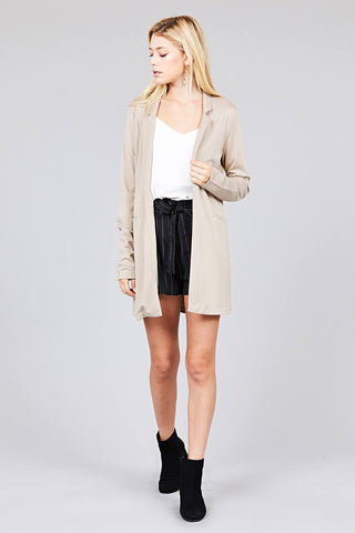 Long Sleeve Notched Collar W/pocket Tunic Jacket