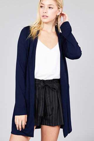 Long Sleeve Notched Collar W/pocket Tunic Jacket