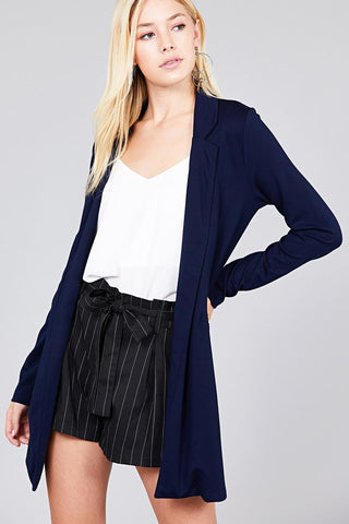 Long Sleeve Notched Collar W/pocket Tunic Jacket