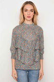 Sage Floral Print 3/4 Sleeves Flounce Boho