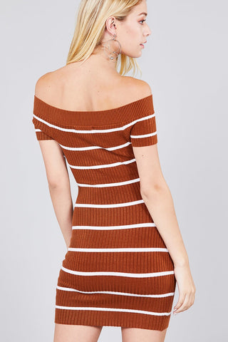 Short Sleeve Off The Shoulder Striped Mini Sweater Dress