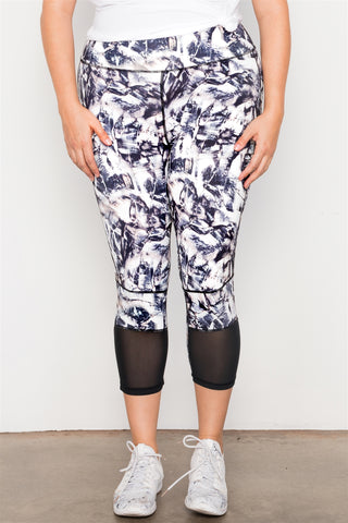 Plus Size Active Athletic Mid Rise Abstract Leggings