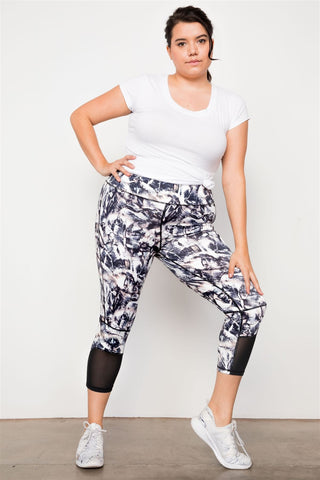 Plus Size Active Athletic Mid Rise Abstract Leggings