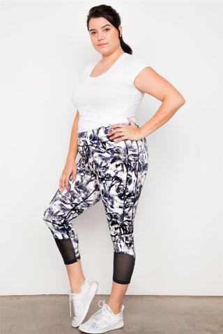 Plus Size Active Athletic Mid Rise Abstract Leggings