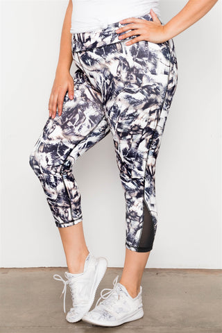 Plus Size Active Athletic Mid Rise Abstract Mesh Leggings