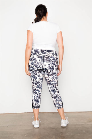 Plus Size Active Athletic Mid Rise Abstract Mesh Leggings