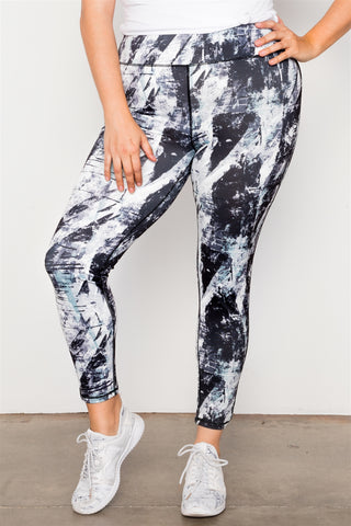Plus Size Active Athletic Mid Rise Abstract Leggings