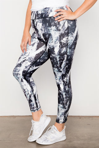 Plus Size Active Athletic Mid Rise Abstract Leggings