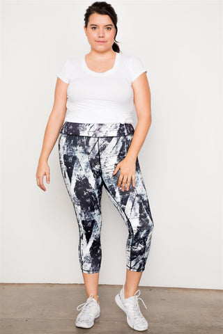 Plus Size Active Athletic Mid Rise Abstract Leggings