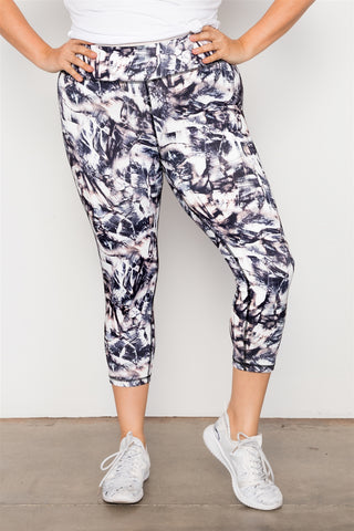 Plus Size Active Athletic Mid Rise Abstract Leggings