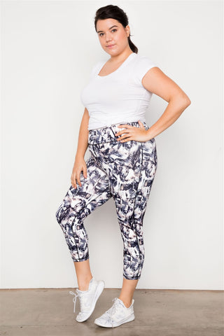 Plus Size Active Athletic Mid Rise Abstract Leggings