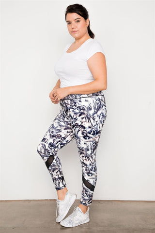 Plus Size Active Athletic Mid Rise Abstract Leggings