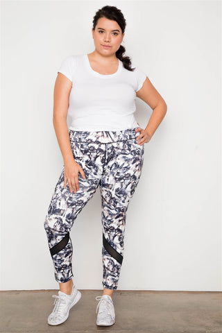 Plus Size Active Athletic Mid Rise Abstract Leggings
