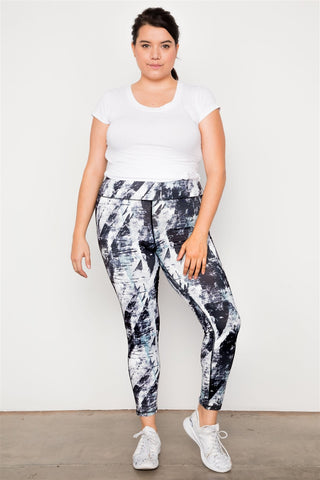 Plus Size Active Athletic Mid Rise Abstract Leggings
