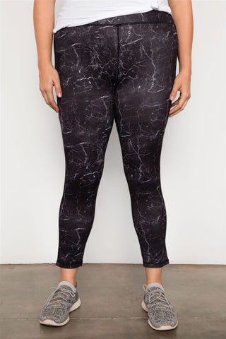 Plus Size Active Mid Rise Marble Print Leggings