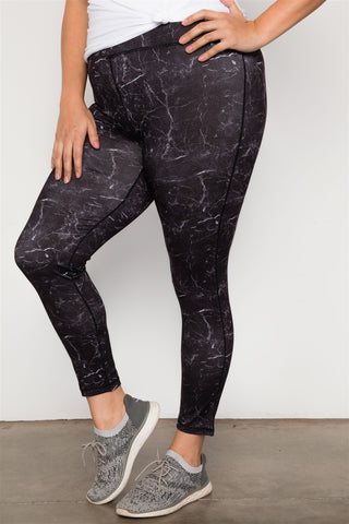 Plus Size Active Mid Rise Marble Print Leggings