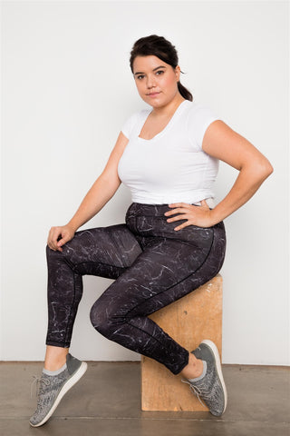 Plus Size Active Mid Rise Marble Print Leggings