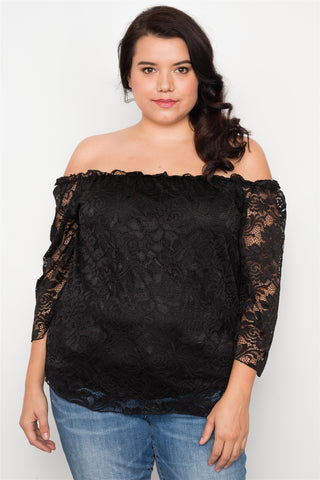 Plus Size Black Lace Off The Shoulder Top