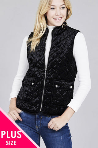 Quilted Padding W/suede Piping Detail Velvet Vest