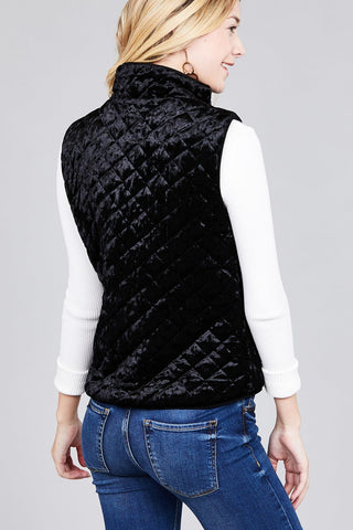 Quilted Padding W/suede Piping Detail Velvet Vest