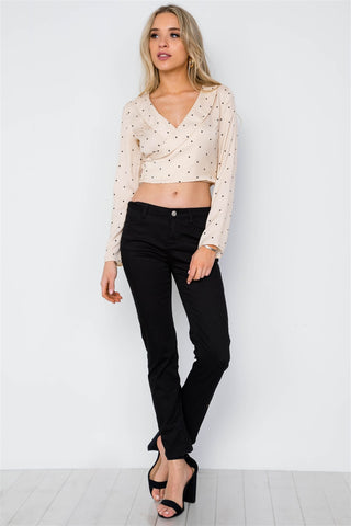 Polka Dot Long Sleeve Cropped Top
