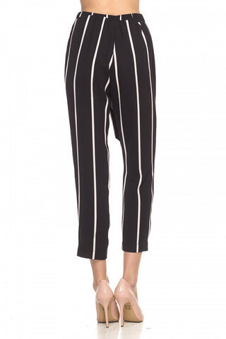 Stripe Belted Bubble Crepe Pants