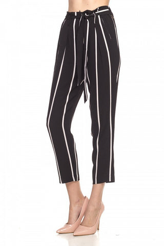 Stripe Belted Bubble Crepe Pants