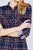 3/4 Roll Up Sleeve Front Pocket Detail Plaid Check Print Stretch Knit Shirts