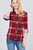 3/4 Roll Up Sleeve Front Pocket Detail Plaid Check Print Stretch Knit Shirts