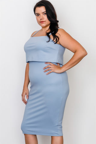 Plus Size Chambray Flounce Layered Midi Dress