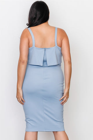 Plus Size Chambray Flounce Layered Midi Dress