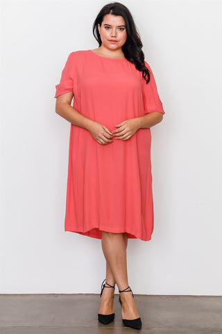 Plus Size Coral Contemporary Midi Dress