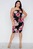 2-way Wear: Plus Size Floral Print Tube Midi Dress - Long Skirt