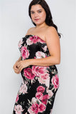 2-way Wear: Plus Size Floral Print Tube Midi Dress - Long Skirt