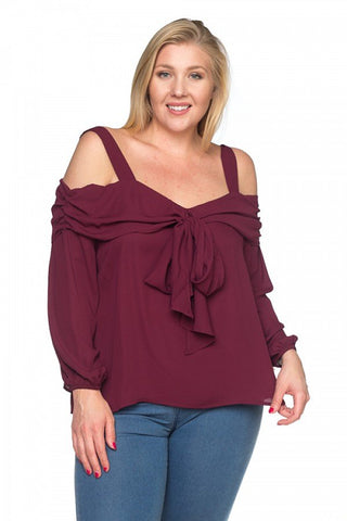 Front Bow Cold Shoulder Shirts