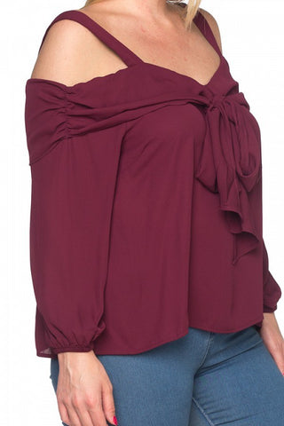 Front Bow Cold Shoulder Shirts