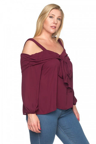 Front Bow Cold Shoulder Shirts
