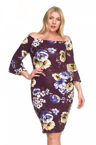 Off Shoulder Bell Sleeve Floral Dress