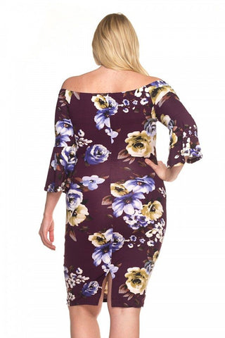 Off Shoulder Bell Sleeve Floral Dress