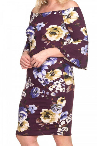 Off Shoulder Bell Sleeve Floral Dress