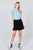 Short Sleeve Ruffle Neck Back Button Dot Print Woven Top