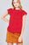 Short Sleeve Ruffle Neck Back Button Dot Print Woven Top