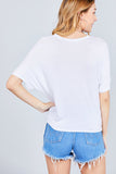 Short Dolman Sleeve V-neck W/button Detail Front Tie Rayon Spandex Cardigan