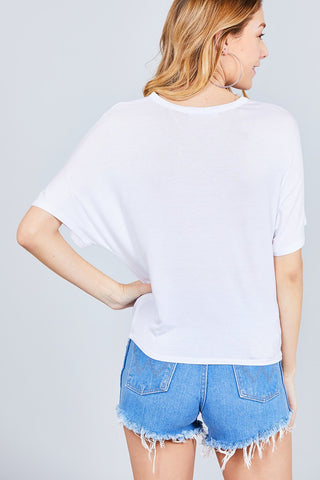 Short Dolman Sleeve V-neck W/button Detail Front Tie Rayon Spandex Cardigan