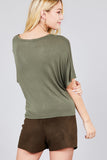 Short Dolman Sleeve V-neck W/button Detail Front Tie Rayon Spandex Cardigan