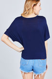 Short Dolman Sleeve V-neck W/button Detail Front Tie Rayon Spandex Cardigan