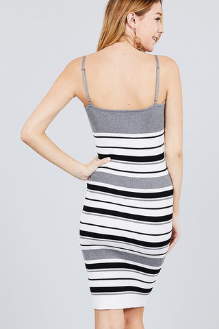 Straight Neck Multi Stripe Cami Mini Sweater Dress