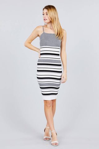 Straight Neck Multi Stripe Cami Mini Sweater Dress